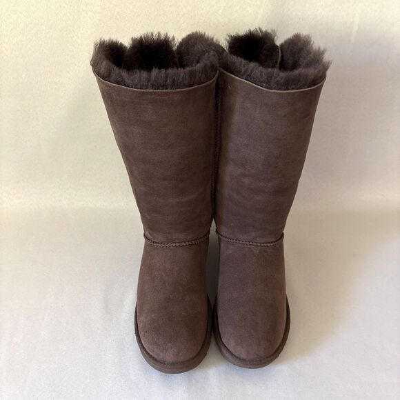 Womens Ugg Boots 7 Bailey Button Triplet Tall Chocolate Brown Festival Suede - Picture 7 of 16